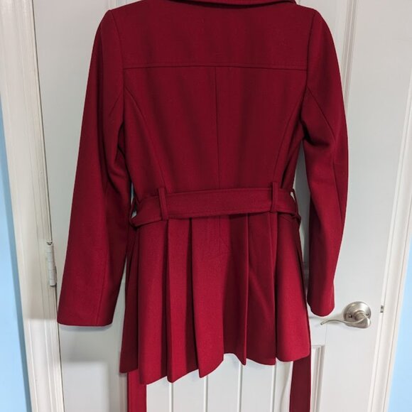 Via Spiga Red Wool Blend Belted Collared Peacoat Size 2 EUC - Picture 7 of 10